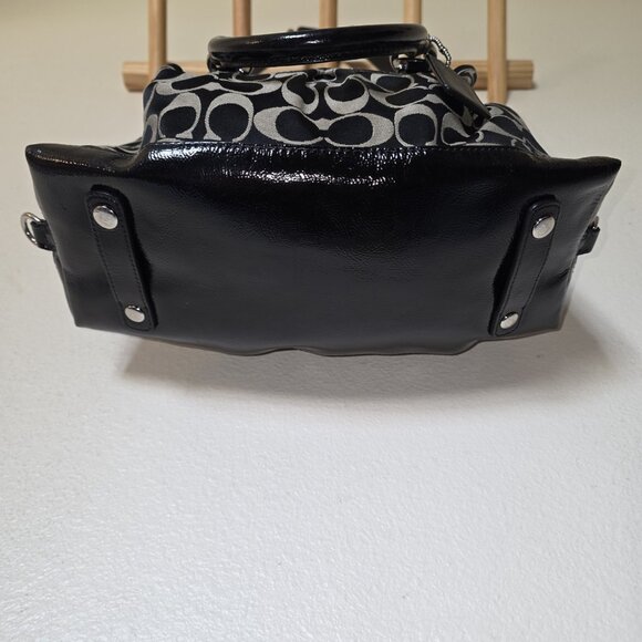 Coach Ashley Black Signature C Patent Leather Satchel F15443 Convertible Bag - Picture 13 of 16